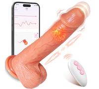 Realistic Silicone Thrusting Dildo Vibrator with Heating Suction Cup App Remote Control for Women Light Nude