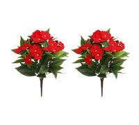 Realistic Silk Impatiens Flower Bouquet for Home and Garden Decor Crafted to Mimic Natural Flowers (Red)