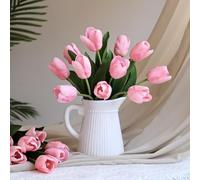 Realistic Silk Tulips 5pcs 36cm Artificial Flowers(Pink) | Moisturizing silk cloth, vibrant shades, fade resistant colors, white pink yellow orange purple red