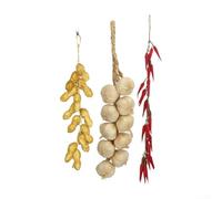 Realistic Simulation Vegetable Hanging Ornament Set of 3 Featuring Chili Pepper Garlic and Peanut Models Made of Foam and Paper Rustic Farmhouse Wall Decoration