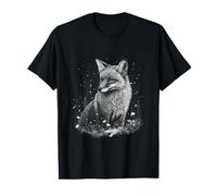 Realistic Snow Fox Art Design - Unique Monochrome Winter Fox T-Shirt