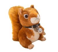 Realistic Squirrel Plush Toy Doll 25cm Stuffed Animal with Faux Leather Collar and Bell Soft Cartoon Woodland Decor Plushie Cute Simulation Doll for Kids Room Display and Holiday Theme