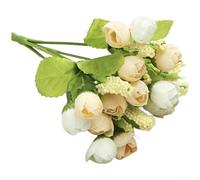 Realistic Star Shaped Rose Bouquet 15 Silk Flower Buds Injection Molded Lifelike Wedding Bridal Event Arrangement Living Room Decor 23cm Five Branches Lightweight 23g Multi-Color H(K)