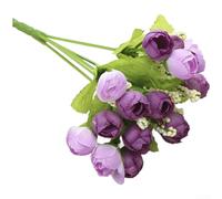 Realistic Star Shaped Rose Bouquet 15 Silk Flower Buds Injection Molded Lifelike Wedding Bridal Event Arrangement Living Room Decor 23cm Five Branches Lightweight 23g Multi-Color H(J)