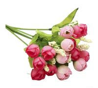 Realistic Star Shaped Rose Bouquet 15 Silk Flower Buds Injection Molded Lifelike Wedding Bridal Event Arrangement Living Room Decor 23cm Five Branches Lightweight 23g Multi-Color H(H)
