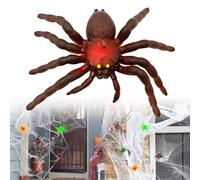Realistic Stretchy Spider Toy, Jiggly Rubber Spider Prank Halloween Outdoor Decorations Giant Spiders, 11cm Scary Large Indoor desktop , Yard Lawn Garden Haunted House Prop (Brown)
