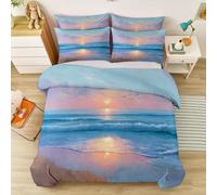 Realistic Sunrise Beach Sea Surface Duvet Cover Set Soft Comforter, Print Pattern 2 Piece Bedding Set with Pillowcase Orange And Blue All Season Decorative Quilt Cover for Kids Adults 120 x 150 cm