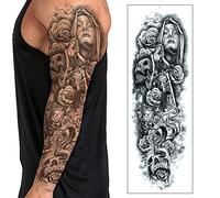 Realistic Temporary Tattoo Sleeve Transfer - Full Arm Biker Hells Angel Motorcycle Tribal Waterproof Fake Tattoo Sticker for Men Women - By Delusion Tattoos Grey