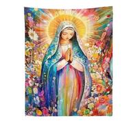 Realistic Themed Flannel Blanket Digital Printed Virgin Mary & Floral Design Plush Sizes Blanket Premium Soft Multiple Throw