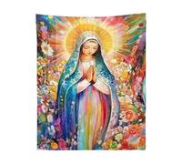 Realistic Themed Flannel Blanket Digital Printed Virgin Mary & Floral Design Premium Throw Blanket Soft Multiple Sizes Plush