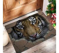 Realistic Tiger Breaking Through The Wall Doormat Indoor, Brown Washable Soft Door mat Dirt Non-Slip Machine washable Rug Floor For Inside Entryway Bedroom, 45 x 75 cm