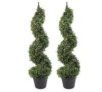 Pair of 90cm (3ft) Tall Artificial Boxwood Tower Trees Topiary Spiral Metal Top Botanik Leaf Green One Size