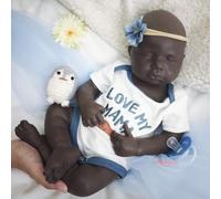 Realistic Unpainted Silicone Reborn Baby Doll - 50cm Sleeping Newborn African American Toddler for Lifelike Cuddle & Xmas Gift (Girl)