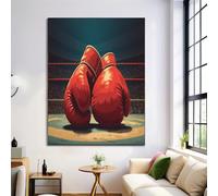 Realistic Wall Art Boxing Ring Gloves Canvas Art Print Wall Decor Black Red Artwork for Bedroom Bathroom No Frame 24"x35"