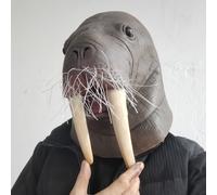 (Realistic Walrus Mask) 1pc Realistic Walrus Mask - Premium Latex Full Head Animal Costume Mask with Detailed Fur Texture, 27.94x17.02x26.92 cm