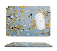 Realistic Watercolor Bird Stitched Edge Mouse Pad,Rustic Beautiful Oil Painting Autumn Garden Ginkgo Biloba Birds Soft Mousepad with Non-Slip for Office,Home 11.8"x9.8"
