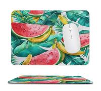 Realistic Watercolor Watermelon Stitched Edge Mouse Pad,Rustic Colorful Tropical Jungle Fruit Banana Palm Leaves Soft Mousepad with Non-Slip for Office,Home 11.8"x9.8"