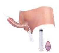 Realistic Wearable Squirting Dildo Panties Silicone Ejaculating Toy 6.3in | One-piece wearable strap-on harness with realistic squirting function for couples and solo play