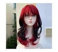 Realistic Wigs Curly Wig Long Wavy Synthetic with Bangs Red Gradient Black Lolita Cosplay Natural Heat Resistant for Daily Party Costume Halloween Women Hairstyle