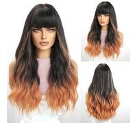 Realistic Wigs Female Wig With Long Hair, Big Waves, Air Bangs, Gradient Full Head Cover, Matte Women Hairstyle(F)