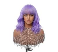 Realistic Wigs Light Purple Bob Synthetic Hair Wig with Bangs Short Wavy Cosplay Wigs for Women,High Temperature Women Hairstyle