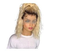 Realistic Wigs Ombre 613 Blonde Curly Lace Wigs with Dark Root 10-18" Transparent T Part Front Wig Brazilian Hair Pre Plucked Wave Closure Women Hairstyle(T Lace,16inches)