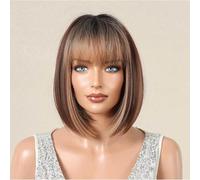 Realistic Wigs Qi Liu Hai Short Hair Straight Women's Wig Summer Lightweight Breathable Multi Color Optional Full Headset Women Hairstyle(B)