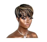 Realistic Wigs Short Human Hair Wig Full Machine Made Pixie Cut with Bangs Women Hairstyle