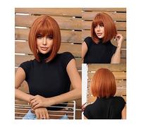 Realistic Wigs Straight Short Wigs with Bangs Orange Wig High Quality Synthetic for Women Daily Cosplay Heat Resistant Fiber Hair Women Hairstyle