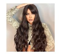 Realistic Wigs Synthetic Black Dark Brown Long Wavy Wig with Bangs Water Wave Cosplay Daily Use Wigs for Women Afro Heat Resistant Natural Hair Women Hairstyle