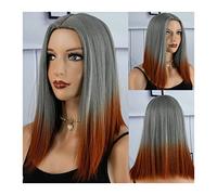 Realistic Wigs Synthetic Bob Wig Short Gray Gradient Orange Natural Heat-resistant Fiber Middle Part Straight Wigs for Daily Use Women Hairstyle