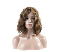 Realistic Wigs Women's Short Light Brown Wavy Wig, Side Curly, Suitable For Daily Wear At Parties Women Hairstyle(Bruin)