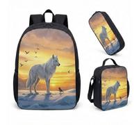 Realistic Wolf Print 17 Inch Backpack 3 Piece Set Dreamy Mountain Art School Bookbag for Boys Girls Men Women (09)