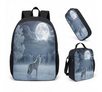 Realistic Wolf Print 17 Inch Backpack 3 Piece Set Dreamy Mountain Art School Bookbag for Boys Girls Men Women (06)