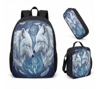 Realistic Wolf Print 17 Inch Backpack 3 Piece Set Dreamy Mountain Art School Bookbag for Boys Girls Men Women (11)