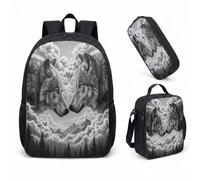 Realistic Wolf Print 17 Inch Backpack 3 Piece Set Dreamy Mountain Art School Bookbag for Boys Girls Men Women (01)