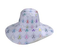 Realistic Yellow Ribbons White Sun Hats for Women Outdoor Beach Gardening Farmers Defense UV Sun Protection Wide Brim, Colorful Ribbons for World Cancer Day, One Size