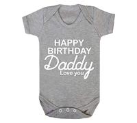 Reality Glitch - Baby 'Happy Birthday Daddy Love You' Short Sleeve Babygrow - 100% Cotton, Super Soft, Comfortable And Breathable. (Grey-6-12 Months)
