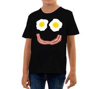 Reality Glitch Bacon and Eggs Smile Kids T-Shirt (Black, 9-11 Years)