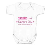 Reality Glitch Happy First Fathers Day Babygrow (3-6 Months, White/Pink)