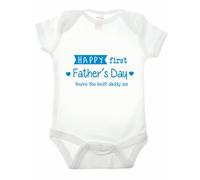 Reality Glitch Happy First Fathers Day Babygrow (6-12 Months, White/Blue)
