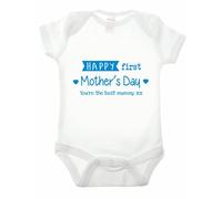 Reality Glitch Happy First Mothers Day Babygrow (3-6 Months, White/Blue)