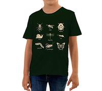 Reality Glitch Insects Sketch Funny Kids T-Shirt - A Cute, Cool Novelty Short Sleeve Tshirt for Nature Loving Children (Bottle Green, 3-4 Years)