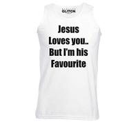 Reality Glitch Jesus Loves You, But I'm His Favourite Mens Vest (Medium, White)