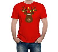 Reality Glitch Men's Christmas Reindeer T-Shirt (XX-Large, Red)