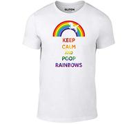 Reality Glitch Men's Keep Calm Poop Rainbows T-Shirt (Medium, White)