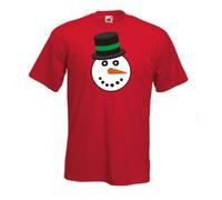 Reality Glitch Men's Snowman Face T-Shirt (L, Red)