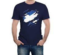 Reality Glitch Men's Torn Scotland Flag Scottish Gift T-Shirt (Large, Navy Blue)