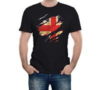Reality Glitch Men's Torn Union Jack Flag UK T Shirt (XXX Large, Black)