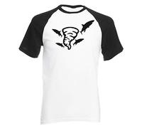 Reality Glitch Sharknado Mens Short Sleeve Baseball T-Shirt (Large, White/Black)